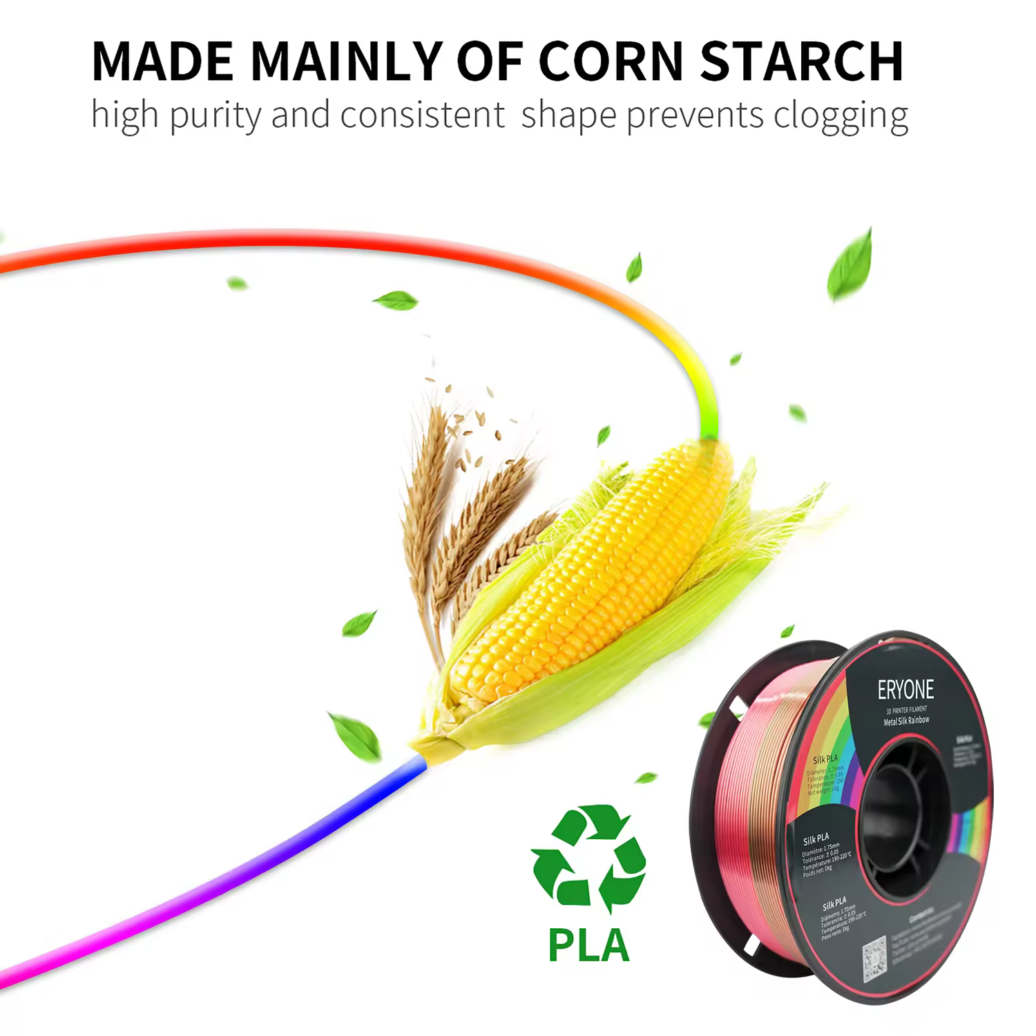 ERYONE Vibrant Rainbow Silk PLA Filament for 3D Printers, 1kg Spool, 1.75mm Diameter - Image 4