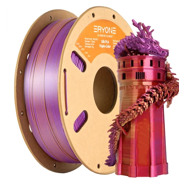 ERYONE Tri Color – Red/Purple/Gold Silk PLA Filament for 3D Printers, 1kg Spool, 1.75mm Diameter