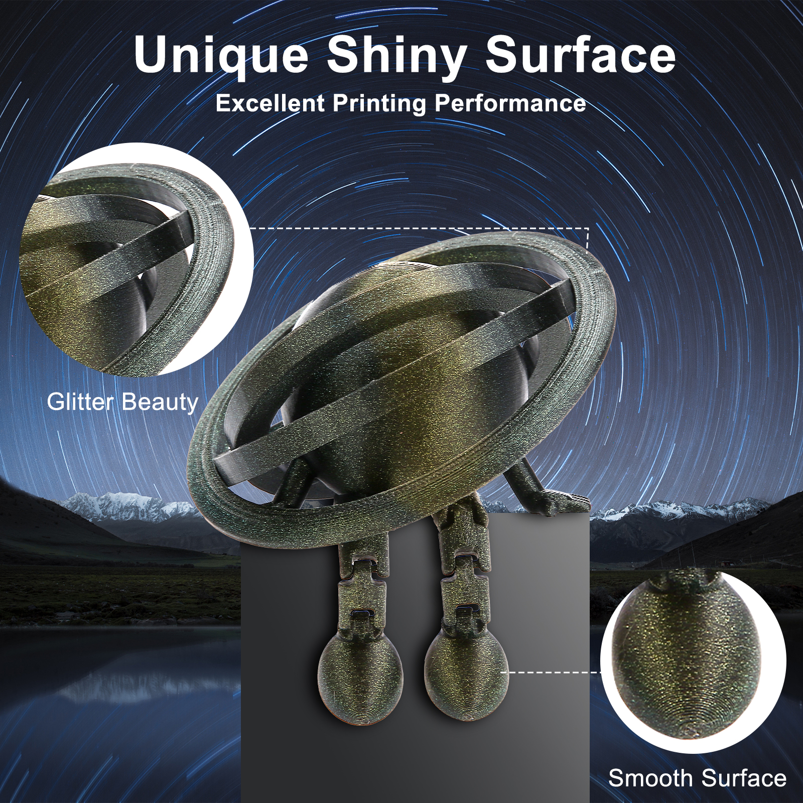 ERYONE Galaxy Glitter Filament for 3D Printers - Omega Nebula (Gold), 1kg Spool, 1.75mm Diameter - Image 2