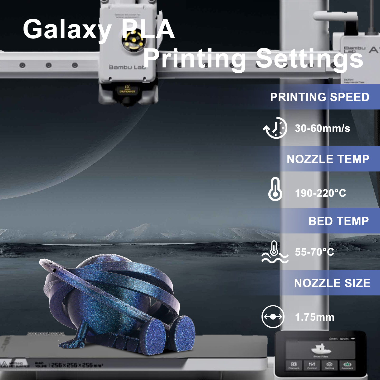 ERYONE Galaxy Glitter Filament for 3D Printers - Sirius Nebula (Blue), 1kg Spool, 1.75mm Diameter - Image 3