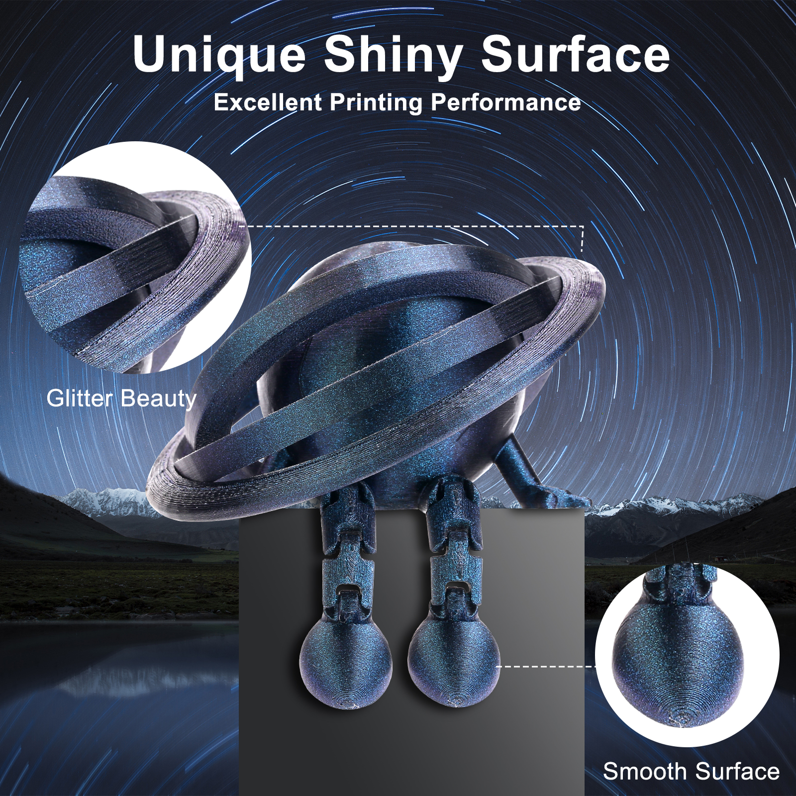 ERYONE Galaxy Glitter Filament for 3D Printers - Sirius Nebula (Blue), 1kg Spool, 1.75mm Diameter - Image 2