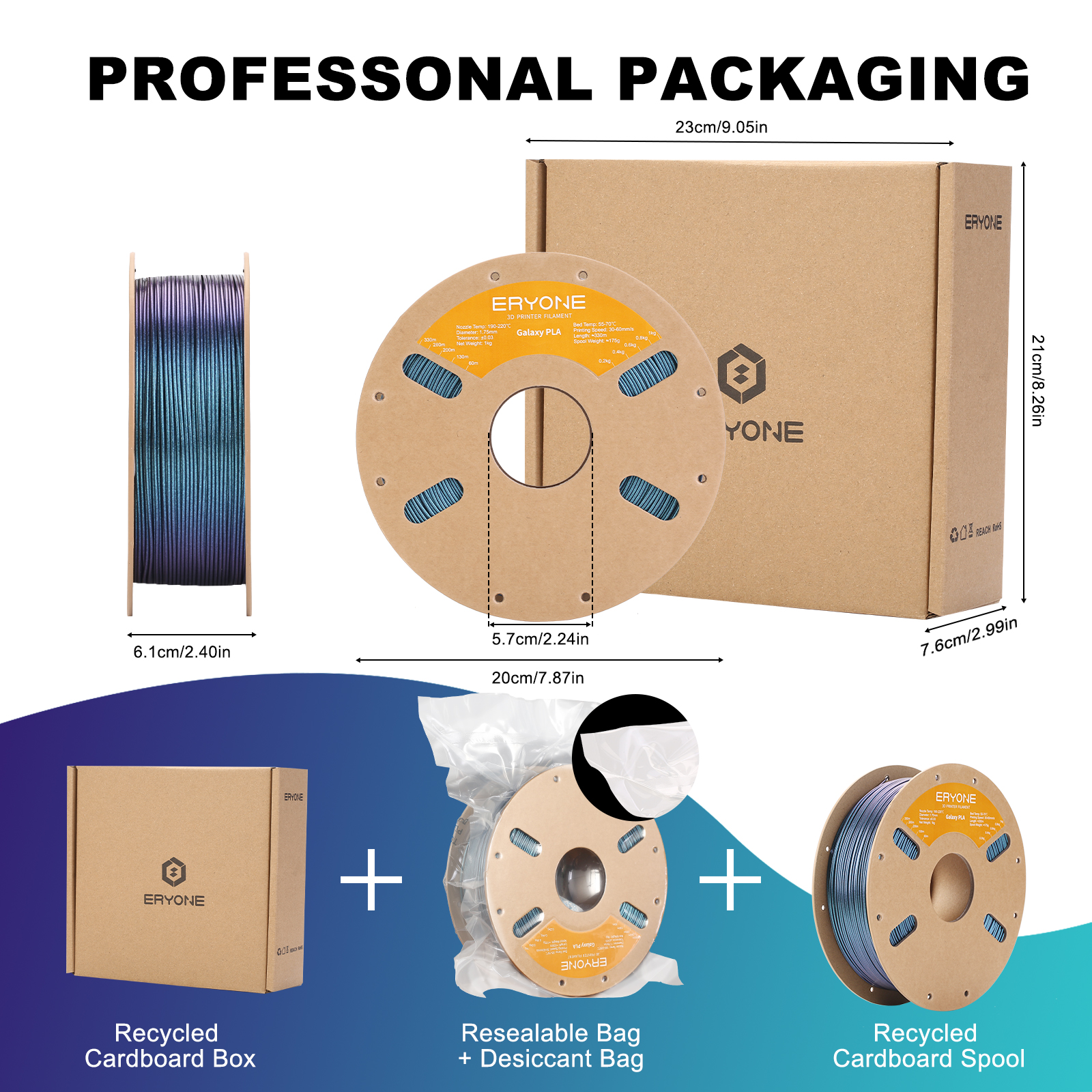 ERYONE Galaxy Glitter Filament for 3D Printers - Sirius Nebula (Blue), 1kg Spool, 1.75mm Diameter - Image 7